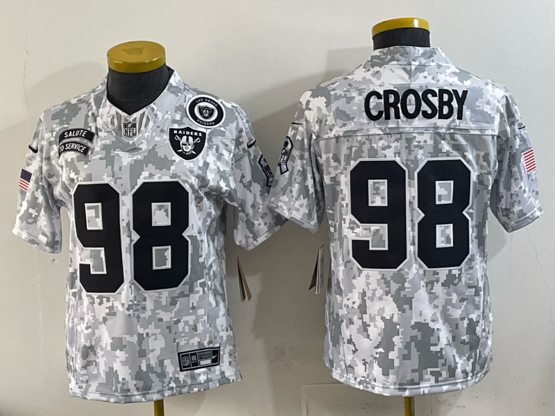 Youth Oakland Raiders #98 Crosby Salute Service Nike 2025 Limited NFL Jersey 0012
